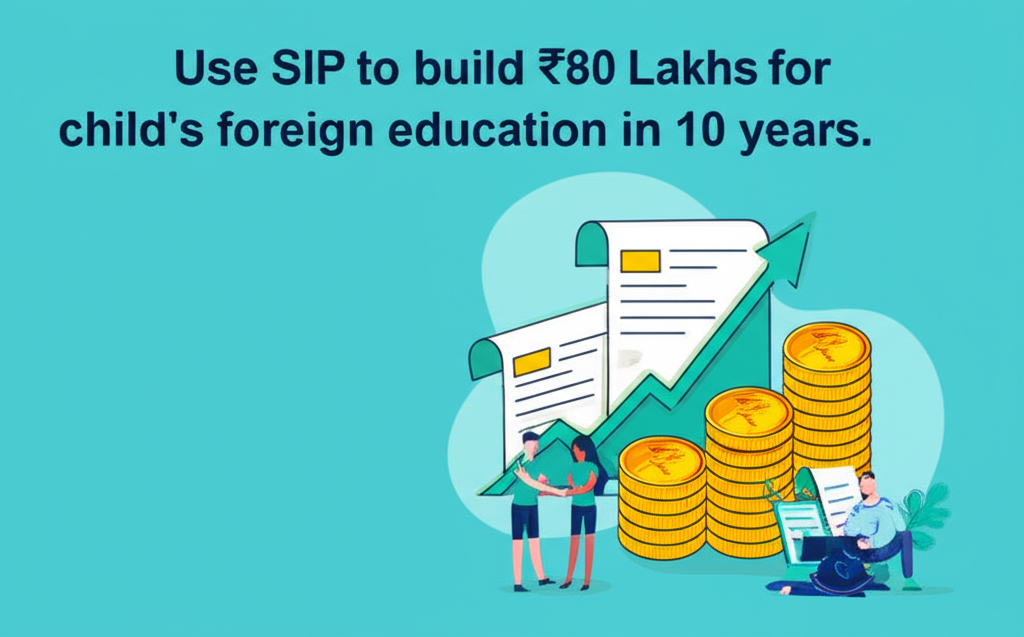 Use SIP to build ₹80 Lakhs for child's foreign education in 10 years.